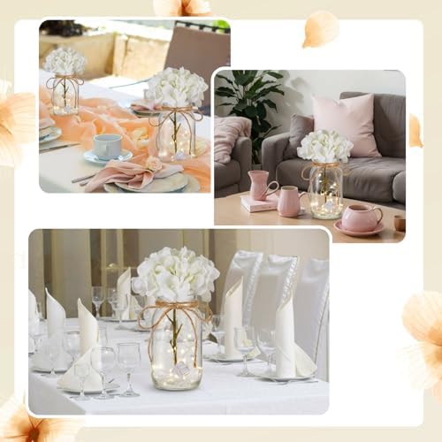4 Sets Hydrangea Mason Jar Centerpiece with LED Lights for Wedding - Image 6