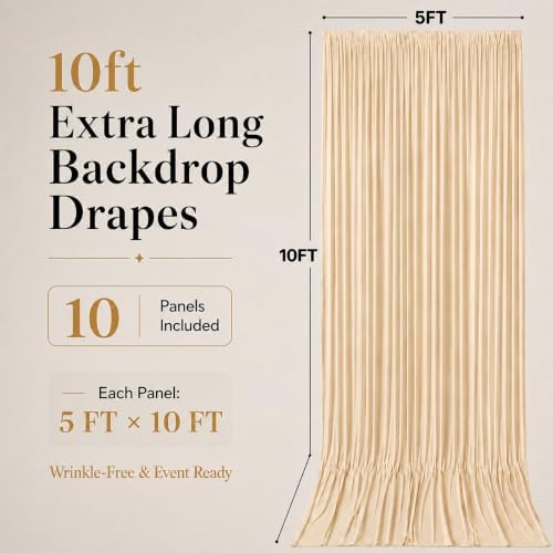 50x10 FT Champagne Backdrop Curtains for Weddings, Parties and Photo Booths - Image 5