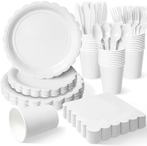 Vyntra 175 Pcs White Paper Plates and Napkins Party Supplies by PartyTablewareSupplies