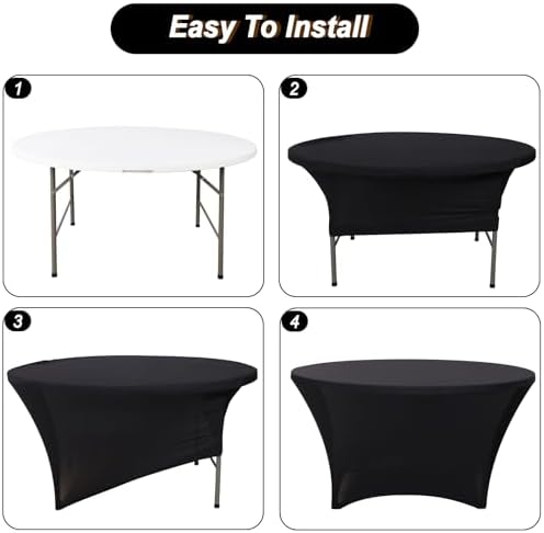 Fixwal 4 Pack 60 Inch Round Tablecloths Black Spandex Fitted Table Covers - Image 5