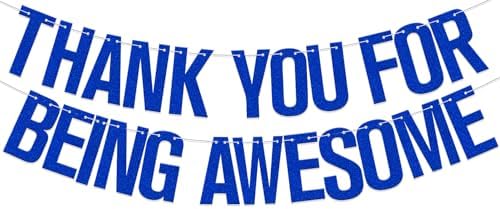 Thank You for Being Awesome Banner Blue Glitter, We Will Miss You Banner, Birthday,for Retirement Farewell Going Away Office Work Party Decorations Blue Glitter by BOMXOI