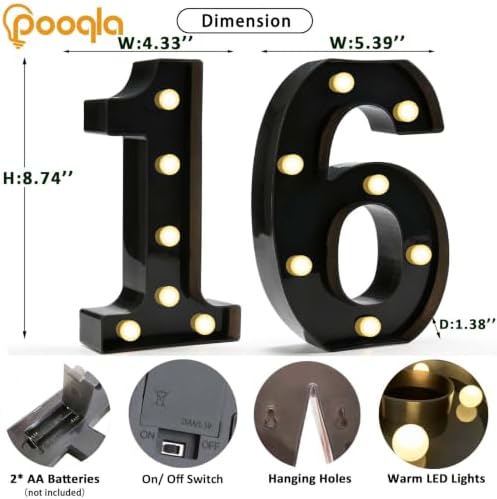 Pooqla Black Light Up Numbers, 16th Birthday Decorations for Boys - Image 4