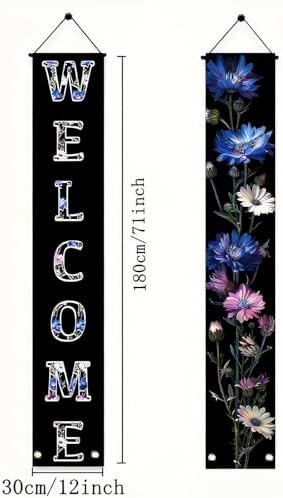 BlissYard 2pcs Welcome Summer Door Banner Colorful Daisy Porch Banners Sign Cornflower Floral Front Door Hanging Decor Banner for Seasonal Home Hawaii Tropical Party Outdoor Decorations - Image 3