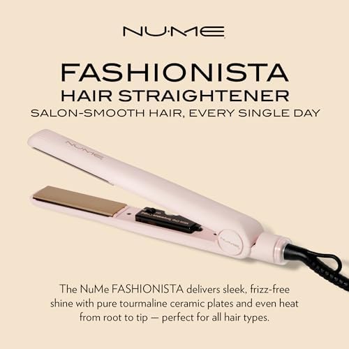 NuMe Fashionista Flat Iron - 1” Tourmaline Hair Straightener - Tourmaline Ceramic Plates - Professional Salon Hair Straightening Styling Flat Iron - Programmable Auto Shut Off - Blush - Image 2