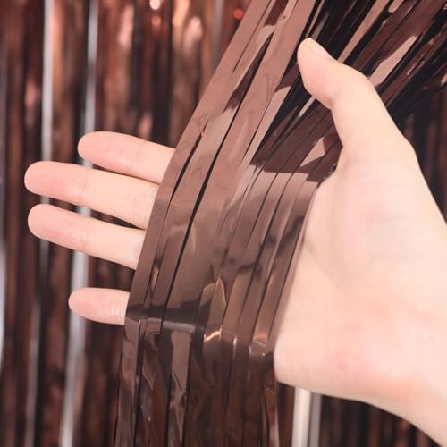 Voircoloria Brown Foil Fringe Backdrop Curtains, 3.3x6.6ft, 3pcs - Image 2