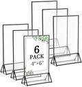 Floroom 6 Pack 4x6 Inch Clear Acrylic Sign Holders, Black Border Double-Sided Vertical Picture Frames & Display Stands for Table Numbers, Photos, Menus, Flyers, Weddings, Parties & Events by Floroom