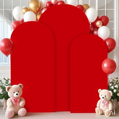 FANPROMS Arch Covers Set of 3 Red Wedding Arch Cover 7.2FT 6.6FT 6FT Arch Spandex Covers for Metal Frame Stand Balloon Arched Stand Cover Round Top Backdrop Fabric for Wedding Birthday Party Decor - Image 4