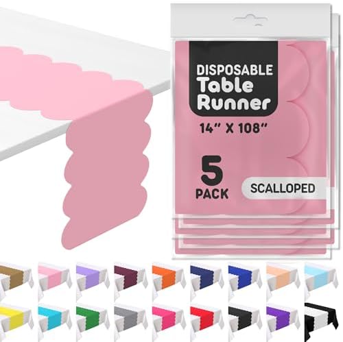 Light Pink Scallop Table Runner, Disposable Plastic, 5 Pack, 14x108in by Swanoo