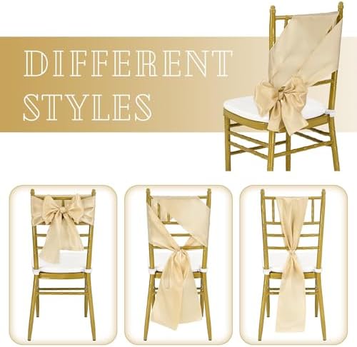 fani 60 PCS Satin Chair Sashes, 7x78 Inch, Champagne - Image 4