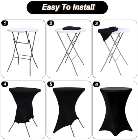 Fixwal 4 Pack Cocktail Tablecloth Bar Top Table Covers Round Black Spandex - Image 4
