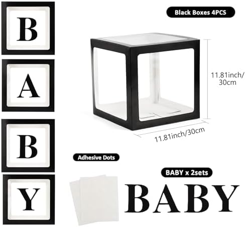 Voircoloria Baby Boxes with Letters, Black, 4 Transparent Balloon Boxes - Image 2