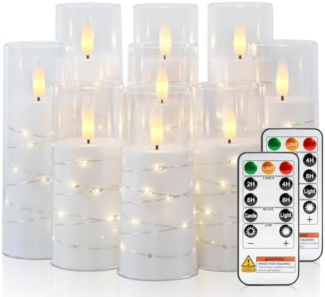 Raycare 9 Pcs Flameless Battery Operated Pillar Candles with Remote Timer by Raycare