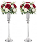 22.5inch Versatile Metal Wedding Centerpiece Vases - Set of 2 Tall Silver Trumpet Vases, Elegant Silver Centerpiece Stands for Road Leading Wedding Reception Party Event Anniversary Home Decor by Lovecat
