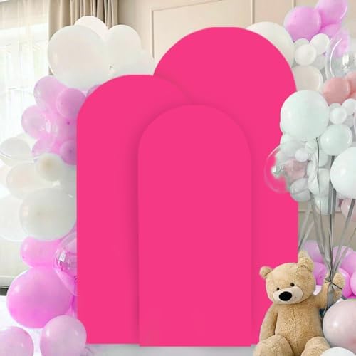 FANPROMS Spandex Arch Cover Set of 3 Hot Pink 4 5 6FT Fuchsia Arch Backdrop Cover Stretchy Arch Stand Cover Small Round Top Backdrop Cover Double Sided Arch Covers for Party Wedding Banquet - Image 5