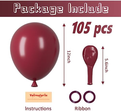 Voircoloria 105pcs Burgundy Maroon Party Latex Balloons, 12inch - Image 2