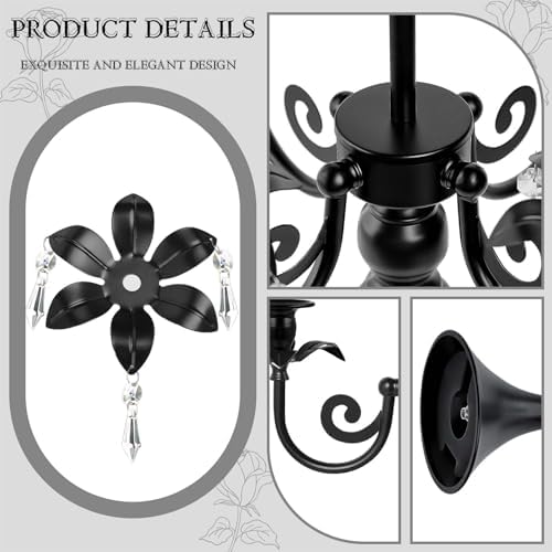 20''Tall Black Crystal Pendant Taper Candle Holders/Stylish Candle Stands/Candlesticks Holder/Candelabra for Home Decor, Weddings/Parties/Elegant Dining Table Centerpiece (1, Black) - Image 3