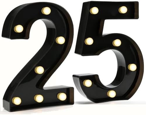 Pooqla Black Light Up Numbers, 25th Birthday Decorations for Men by Pooqla