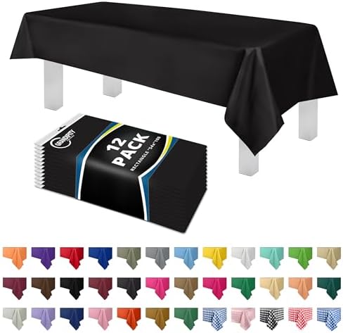 Grandipity Plastic Table Cloth Disposable 12 Pack 54” x 108” Rectangle by Grandipity