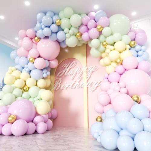 Pastel Rainbow Balloon Garland Kit 181Pcs Macaron Easter Balloon Arch Kit, Different Size Spring Colorful Balloon Garland for Spring Easter Birthday Baby Shower Gender Reveal Party Decorations by PTGOLUO