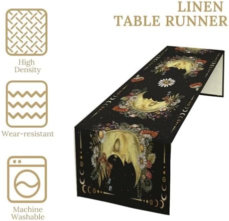 Moon Moth Mushroom Table Runner Moonlit Floral Seasonal Spring Autumn Gothic Tarot Dinner Runner for Farmhouse Party Holiday Home Kitchen Dining Table Decor 13"x36" - Image 4