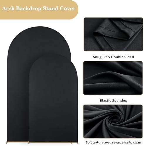 Set of 3 Black Spandex Arch Backdrop Cover, Wedding Arch Cover 6FT, 6.6FT, 7.2FT for Round Top Chiara Backdrop Stand Covers for Wedding Birthday Party Decoration - Image 2