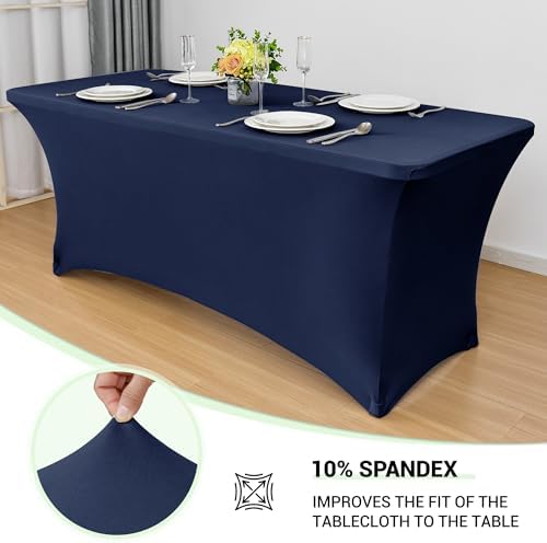 Obstal 6ft Stretch Spandex Table Cover, 4 Pack, Navy Blue - Image 2