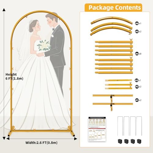 6 FT Wedding Arch Frame Backdrop Stand for Party, Balloon Arch Stand, Wedding Arches for Ceremony, Metal Gold Arch Frame Backdrop Stand for Bridal Baby Showers Birthday Decoration Photo - Image 2