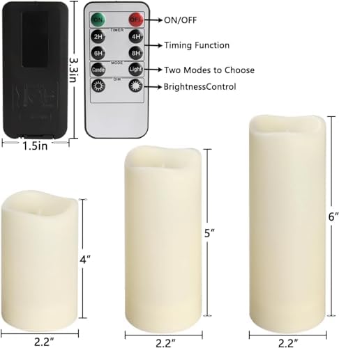 YOROXRG Set of 24 Waterproof Outdoor Flameless Candles, LED Candles with 4 Remote and Timer,(H 4" 5" 6" x D 2.2"),for Halloween Wedding Festiv - Image 5