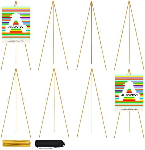 JEAWIWI 8 Pcs Lightweight Easel Stand, 66 Inch, Gold, with Portable Bags by JEAWIWI