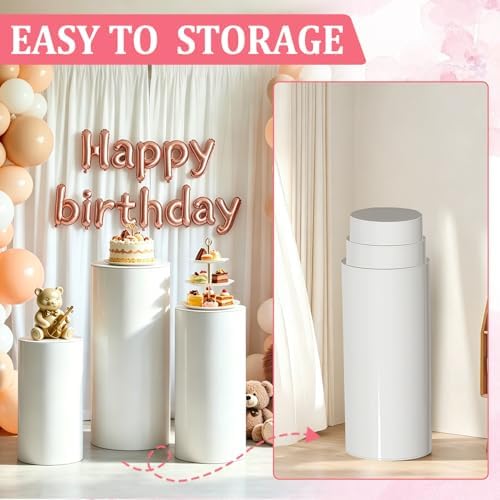 Cylinder Stands for Party, 3Pcs White Cylinder Pedestal Stand, Cilindros Para Fiestas Cake Table Stand Parties Round Cylinder Display Plant Stand for Wedding Birthday Decor 35"(XXL) 29.5"(XL) 23.6"(L) - Image 5