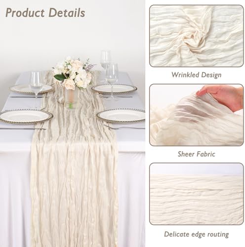 10 Pack Ivory White Cheesecloth Table Runner 120 Inch Boho Wedding Decor - Image 3