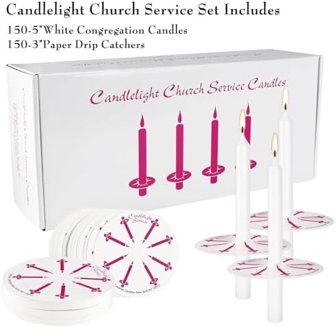150 Pack 4 Inch White Church Taper Candles with Drip Protectors - Image 4