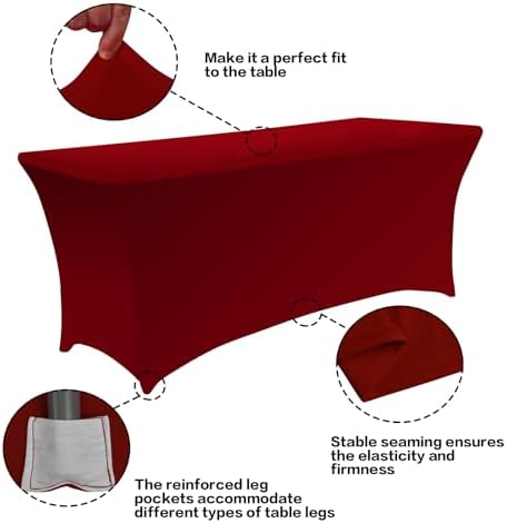 IVAPUPU 2 Pack 6FT Table Cloth for Rectangular Spandex Burgundy Table Cover - Image 2