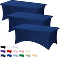 Fixwal 3 Pack 6FT Navy Blue Tablecloth Rectangle Spandex Table Cover by Fixwal