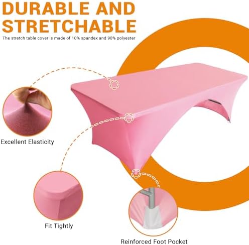 Eurmax USA 2-Pack Spandex Table Cover 8 ft. Fitted 30+ Colors Polyester Tablecloth Stretch Spandex Table Cover-Table Toppers,8 FT Table Cover Open Back (Hot Pink) - Image 4
