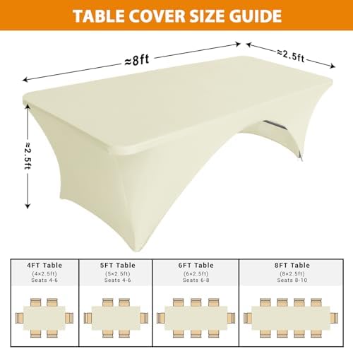 Eurmax USA 2-Pack Spandex Table Cover 8 ft. Fitted 30+ Colors Polyester Tablecloth Stretch Spandex Table Cover-Table Toppers,8 FT Table Cover Open Back (Ivory) - Image 5