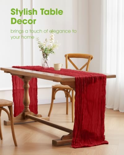 Pureegg 2 Pack Cheesecloth Table Runner 120 Inch Red - Image 2