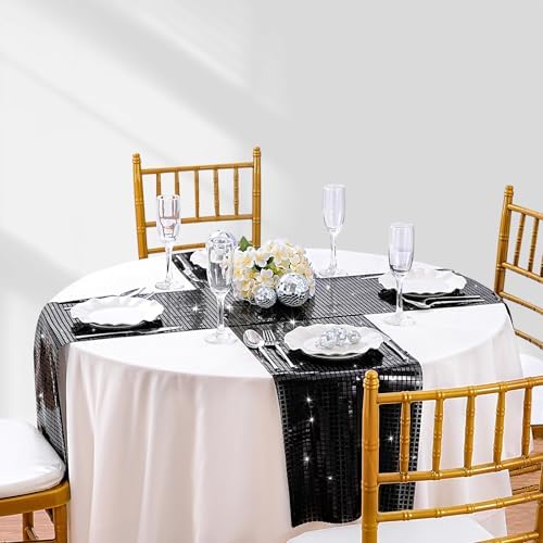 Glitter Disco Party Black Table Runner 10 Packs 13 x 72 Inches Long - Image 3