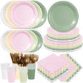 Zhehao 175 Pcs Pink and Green Party Plates Cups Napkins Set by Zhehao