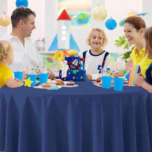 16 Pack Navy Blue Plastic Tablecloth for Round Tables, Premium Decorative Navy Blue Disposable Table Cloths for Parties, Navy Round Party Table Cover for Birthday Wedding Banquet Event, 84 Inch - Image 6