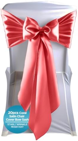 Leading Linens 20 pcs Coral 108"x8" Satin Bow Sash Chair Cover Decoration by LeadingLinens
