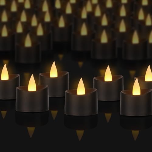 Black Flameless LED Tea Lights - 50 Pack Heavy-Duty LED Tea Lights for Large Memorials, Weddings, Events & Commercial Use (Black Base, 50 Pack) by Unknown