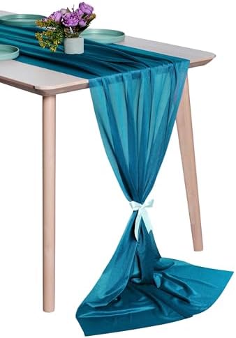 Pack of 15 Chiffon Table Runners 29 x 120 Inch, 10FT Long - Dark Teal by MDS