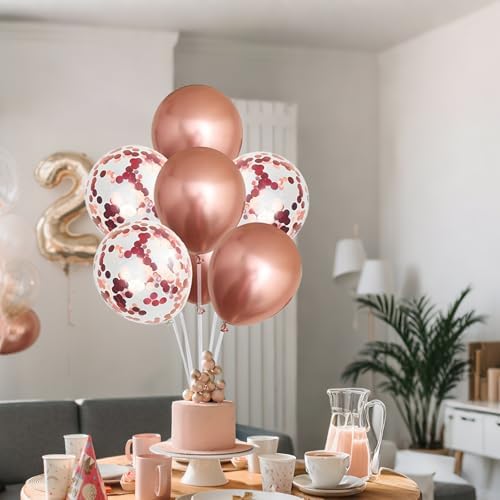 6 Set Balloon Stand Kit for Table Centerpieces With Balloon and Base Party Decorations for Birthday Wedding Retirement Graduation Baby Shower (Rose Gold) - Image 2