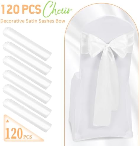 120 PCS White Satin Chair Sashes, 7 x 108 Inch - Image 2