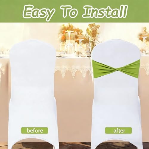 Spandex Green Chair Sashes Bows 60 Pcs Apple Green Chair Sashes Elastic Chair Cover Bands Ties Without Buckle for Wedding Birthday Party Ceremoney Events Decoration - Image 4