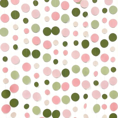 Sage Green and Dusty Pink Polka Dots Garlands Olive Green Dusty Rose Beige Hanging Paper Circle Dots Streamer for Girls Birthday Wedding Shower Engagement Bachelorette Party Decorations Supplies - Image 4