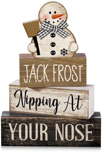 Moucuny 4 Pcs Wooden Block Signs Snowman Farmhouse Table Decoration by Moucuny