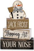 Moucuny 4 Pcs Wooden Block Signs Snowman Farmhouse Table Decoration by Moucuny