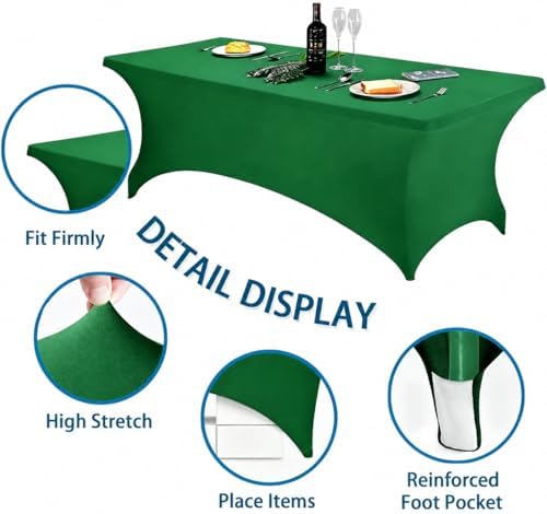 6FT Green Table Cloth - 2 Pack Fitted Stretch Rectangle Spandex Tablecloth, Washable Table Cover for Party, Picnic, Wedding, Banquet, Birthday and Festival(30" x 72") - Image 5